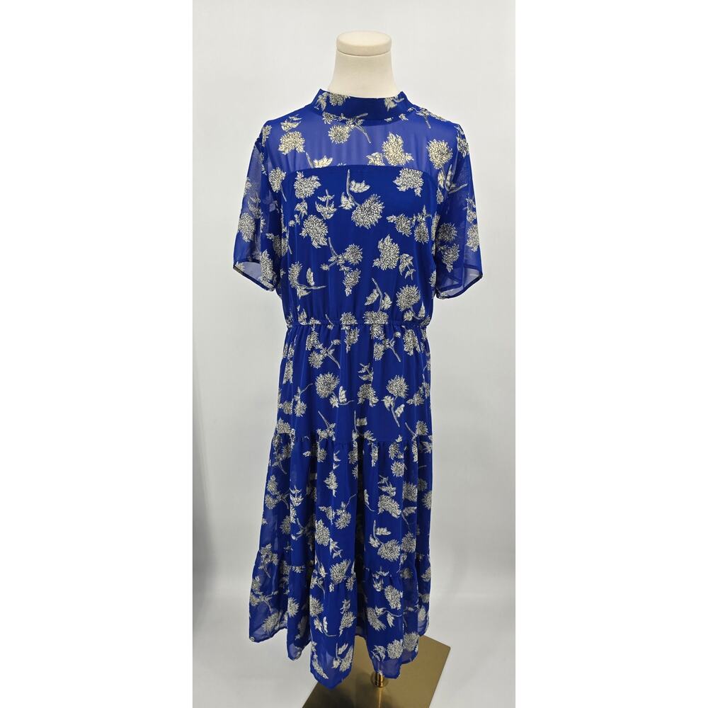 Lulus‎ Romantic Botanical Floral Dressed Up Royal Blue Floral Print Midi Dress